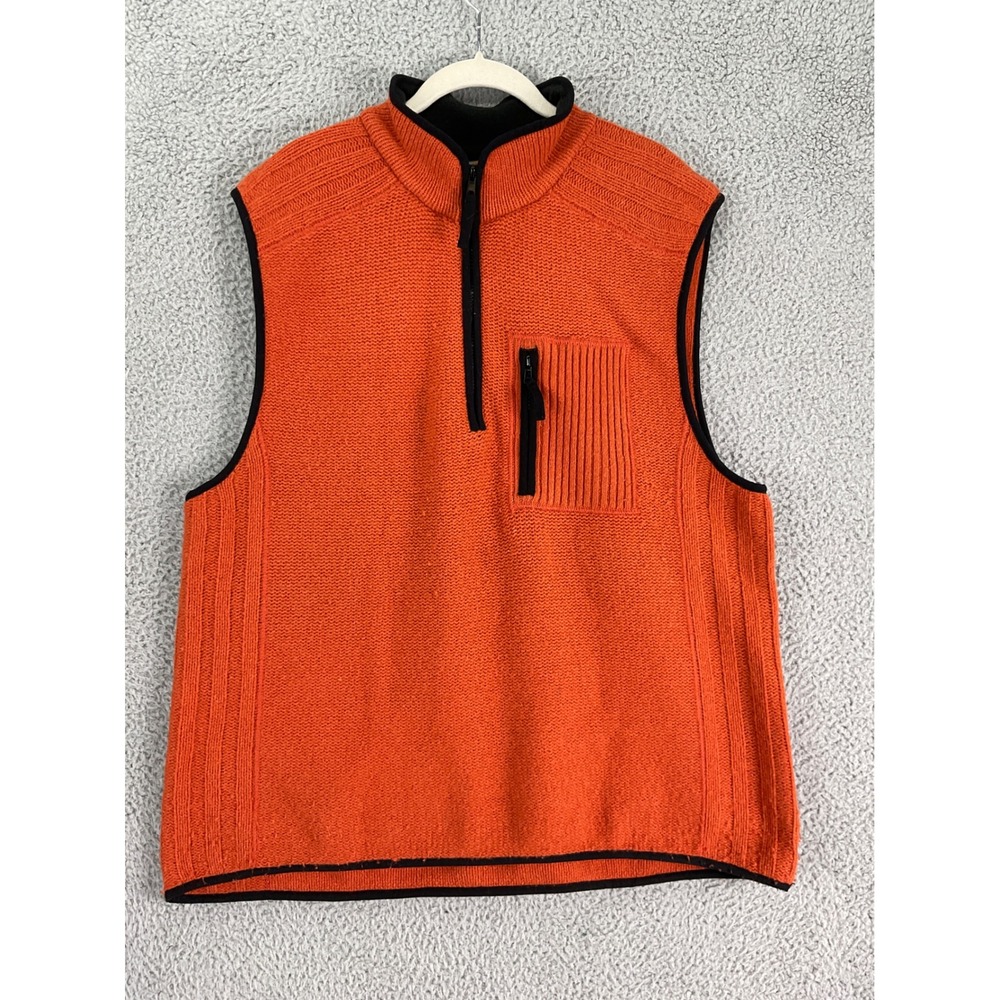 The Territory Ahead Sweater Vest Mens L Orange Lambswool Fleece Collar Hiking
